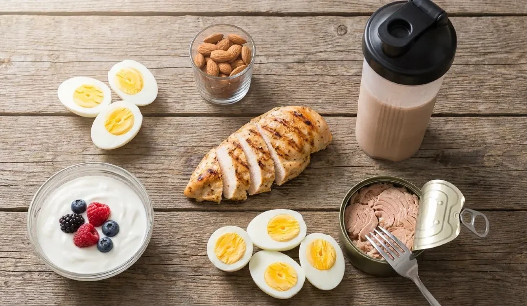 alimentos con proteína por día huevos pollo yogur frutos secos